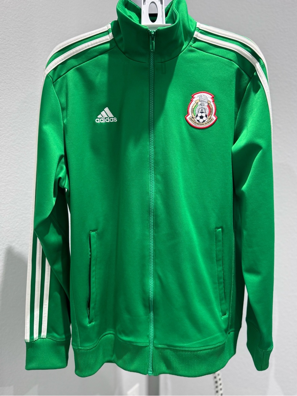 adidas Green Track Jacket with White Stripes and Mexico Crest